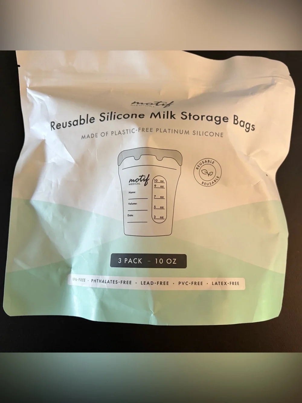 Motif Medical Reusable Silicone Breast Milk Storage Bags 3 Pack 10 oz NEW SEALED